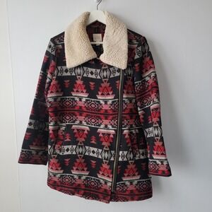 Sun & Shadow women's Aztec Southwestern coat jacket size L faux fur collar